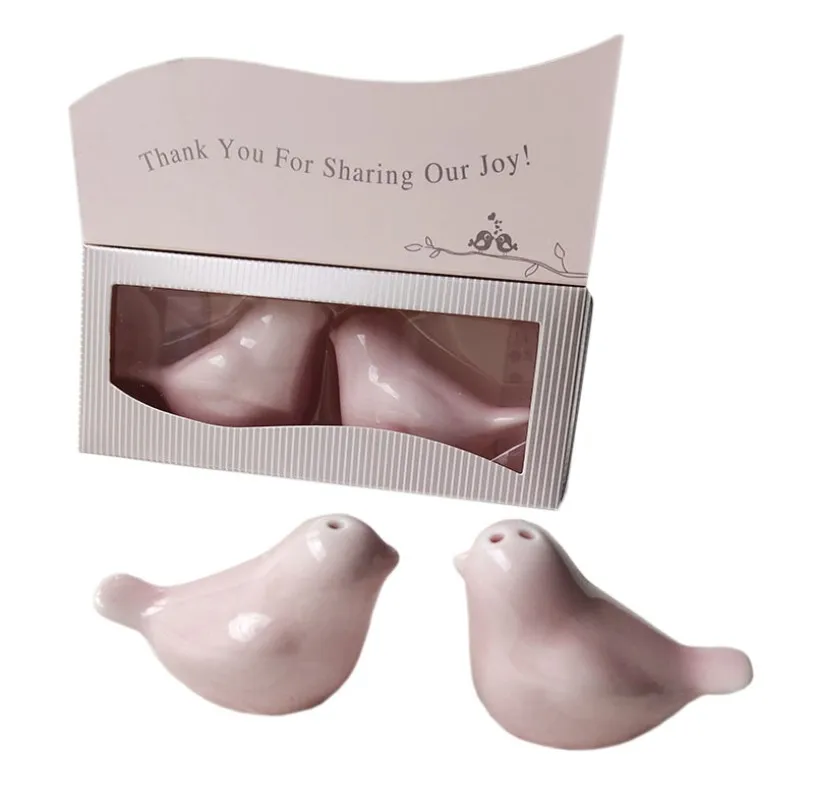 【KATEROSE】Kissing Birds Pink Ceramic Salt & Pepper Shakers Kitchen Wedding Favors