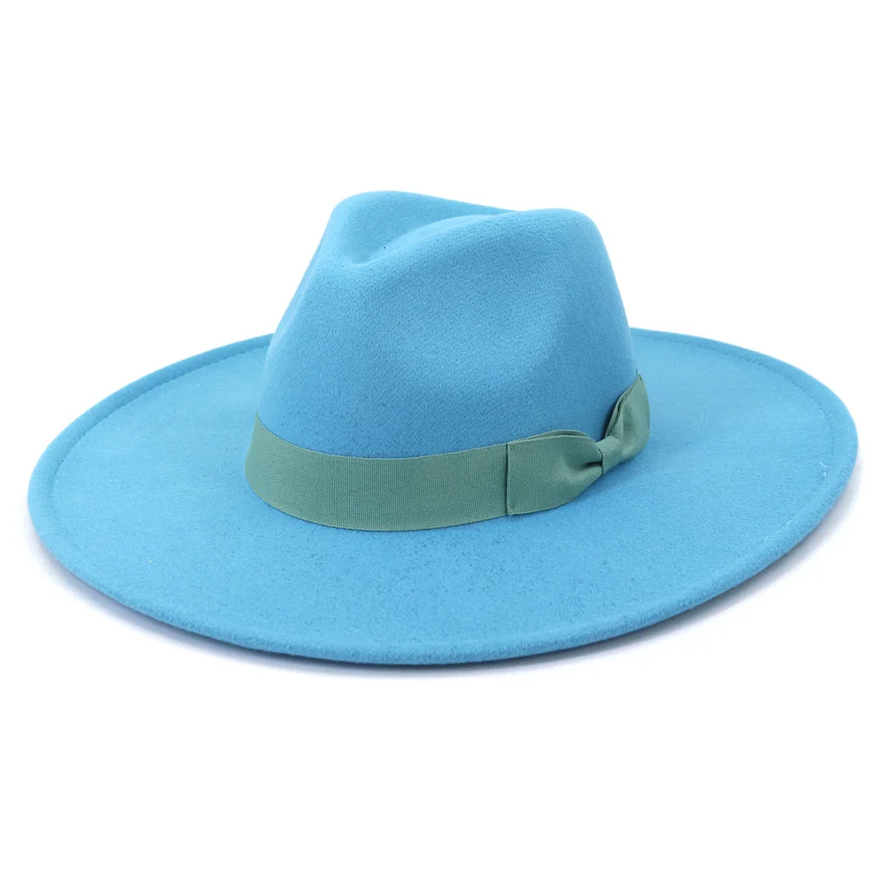 9.5CM big brim jazz hat new bow peach heart fedora hat women jautumn and winter retro British woolen top hat