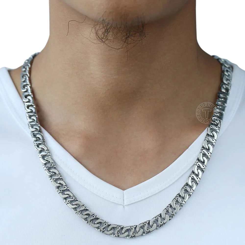 Men\'s Necklace 316L Stainless Steel Chain 9.5mm Heavy Marina Biker Silver Color Fashion Jewelry Dropshipping 18-36inch HN01