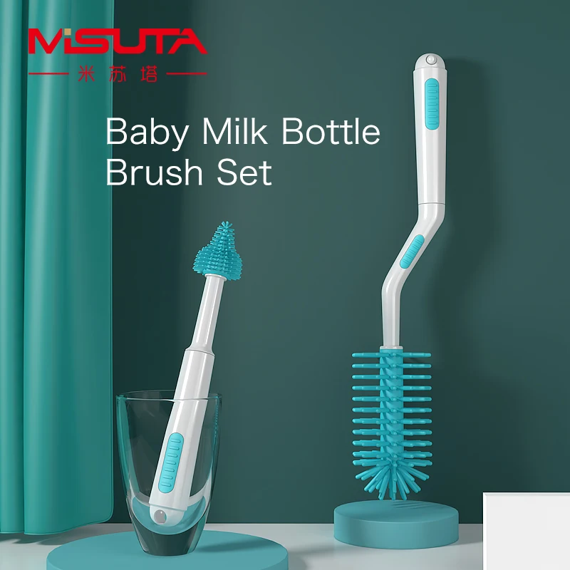 

Baby Milk Bottle and Nipple Brush Kit 360 degrees Rotating Brush Baby Care Bottle Brush Silicone Cleaning Brush