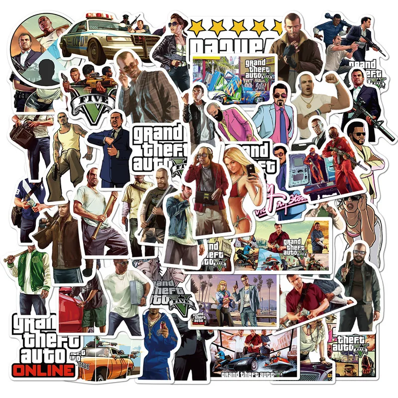 10/30/50pcs Cartoon Animation Grand Theft Auto PVC Waterproof Stationery Stickers For Car Laptop Backpack Kid DIY Classic Toy