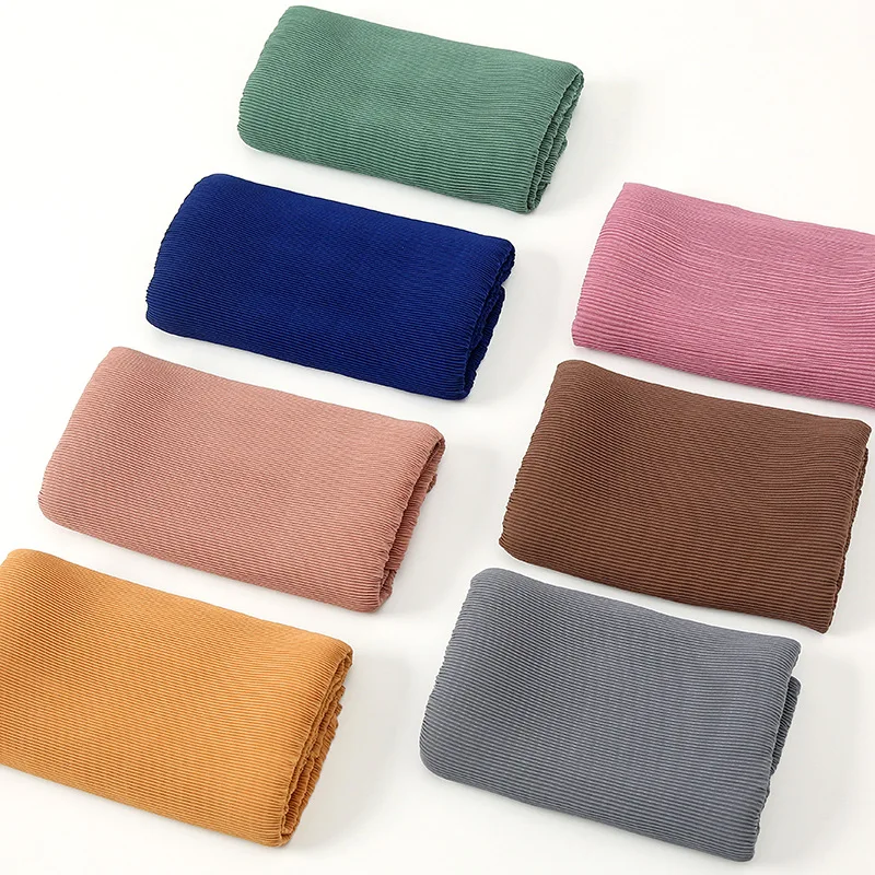 2023 Newest Pleated Bubble Chiffon Instant Hijabs Plain Crinkle Shawls Scarf Lady High Quality Soft Thick Muslim Wraps 180*85Cm