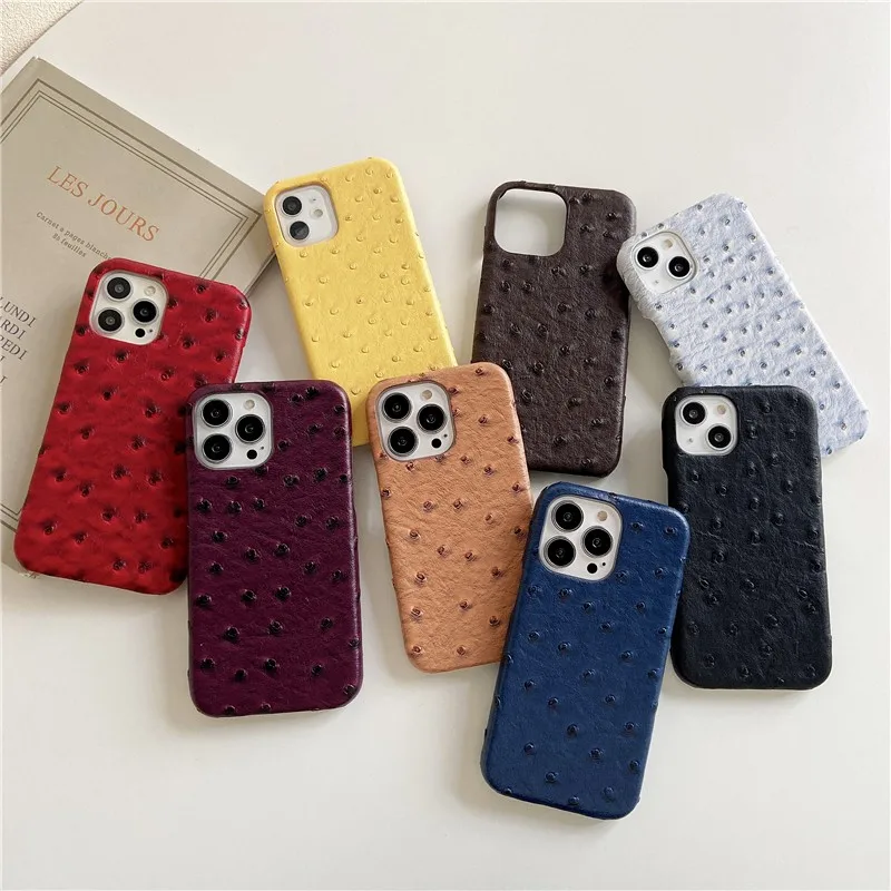 

Luxury Animal Leather Ostrich Pattern Couple Hard Case For Iphone 14 15 11 12 13 Pro Max 7 8 Plus Xr X Se Iphone Cover Fundas