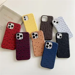 Luxury Animal Leather Ostrich Pattern Couple Hard Case For Iphone 14 15 11 12 13 Pro Max 7 8 Plus Xr X Se Iphone Cover Fundas