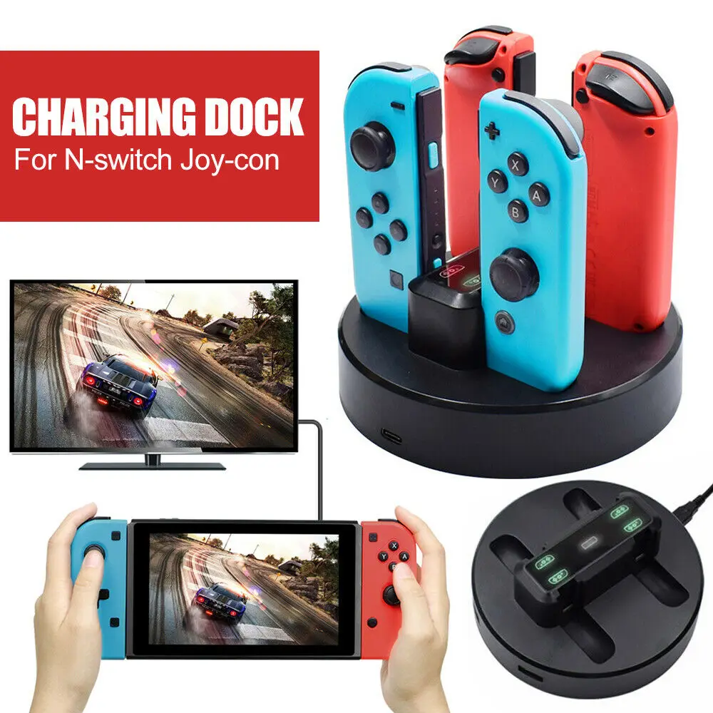 جهاز شحن محطة ل نينتندو سويتش Joycon 2 منافذ USB مؤشرات ضوئية ل نينتندو سويتش أذرع التحكم في ألعاب الفيديو شاحن حامل
