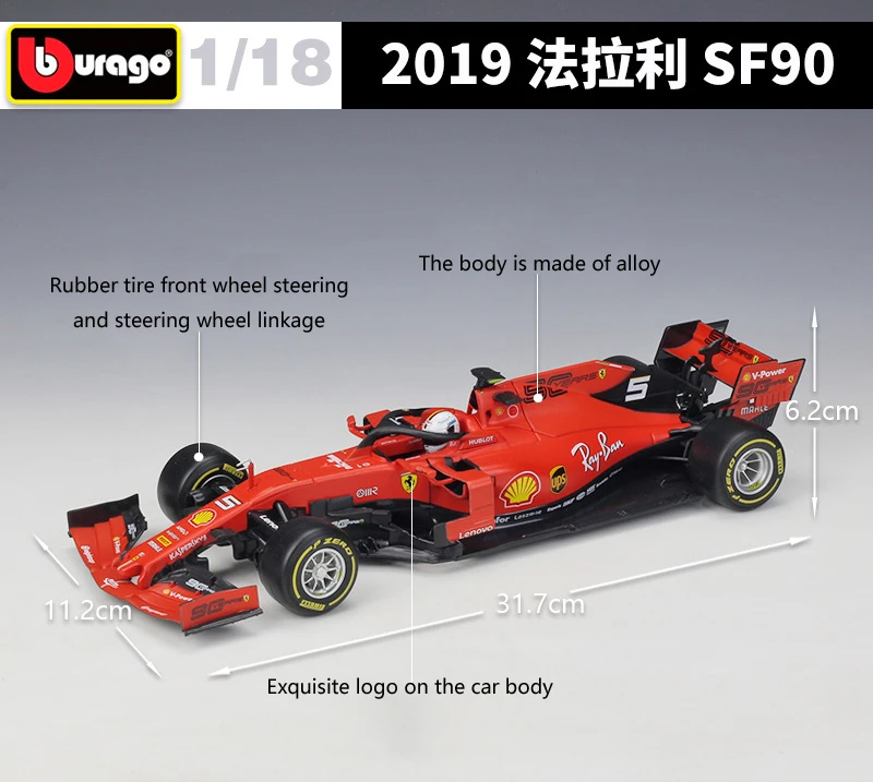 Bburago Diecast 1:18 Scale Model Car 2019 Metal Ferrari F1 Formulaa 1 Racing Car Formule One SF71H&90 Alloy Toy Car Collection