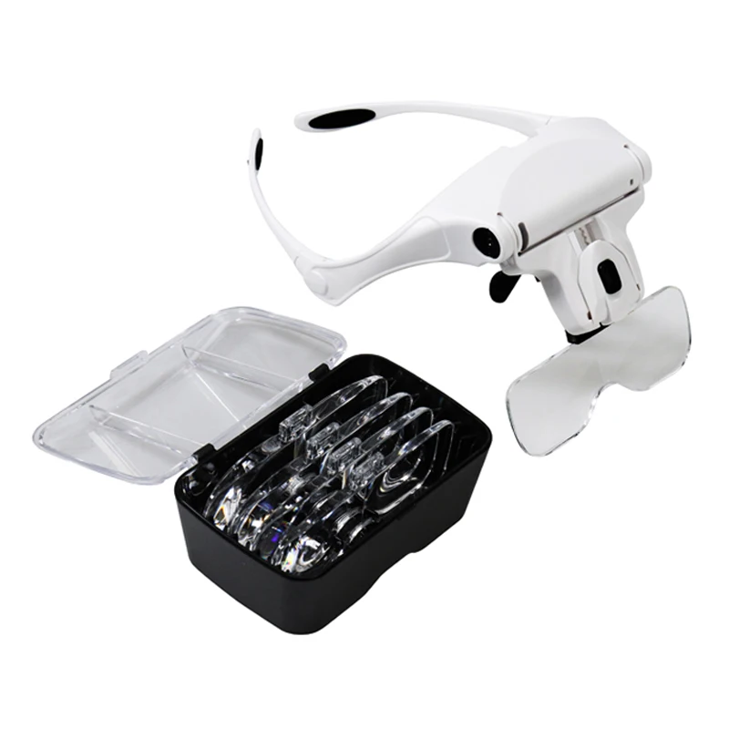 Magnifying Glasses LED Light Lamp Head Loupe Jeweler Headband Illuminated Magnifier Eye Glasses Reading Repair Soldering Tools