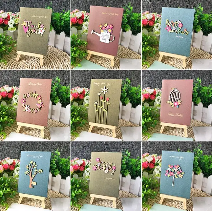 Wood Carving Manual Greeting Card High-Grade Mini Congratulation Cards Creative Applique Blessing Lovely  SN329