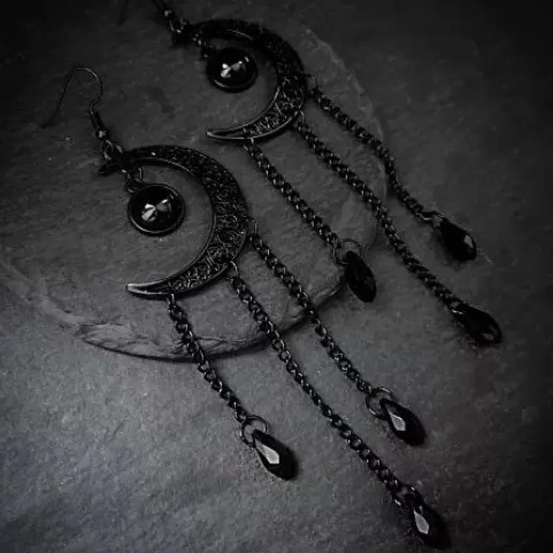 Gothic Dark Moon Earrings Crescent Punk Horror Magick Spooky Witch Statement Jewelry Occult Wiccan Pagan Fashion Women Gift