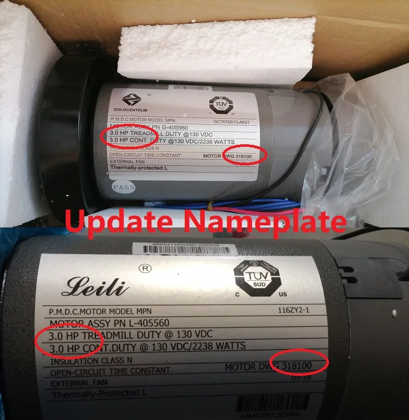 Treadmill 모델 용 DC 모터 C3354B3909 M-295727 C3448B4054 M-318100 C3440B4036 P/N M-316708 L-405563