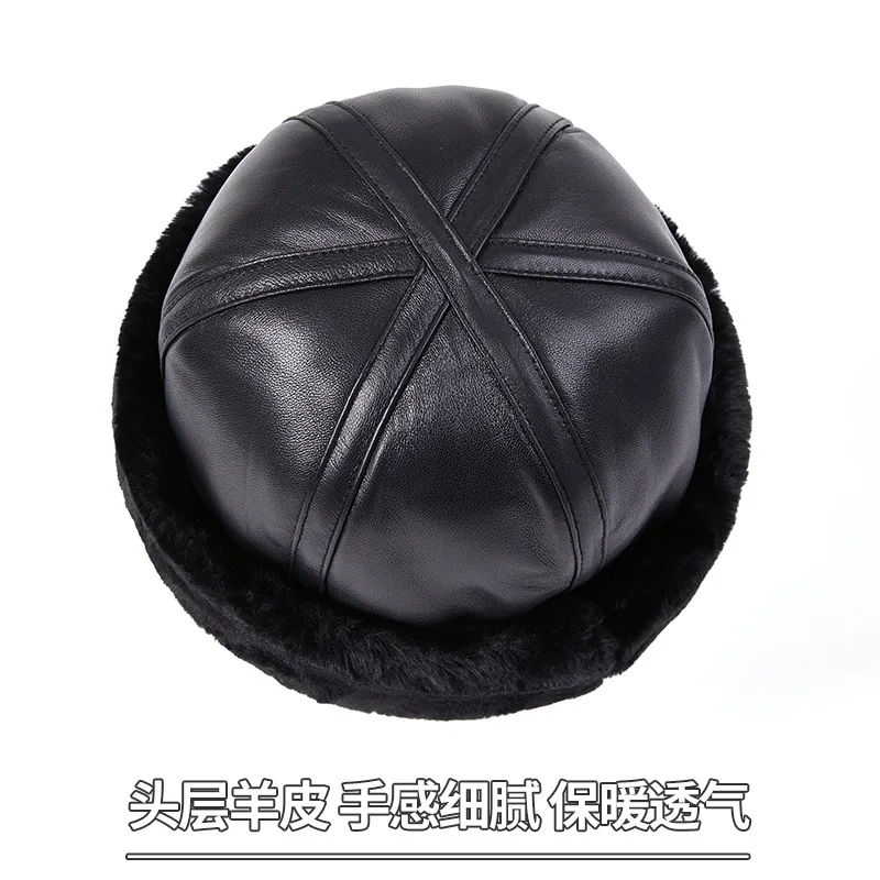 Retro Sheepskin Bomber Hat Winter Keep Warm Hats Men Women Real Leather Cap Thick Velvet Hat Brands Dad Hat