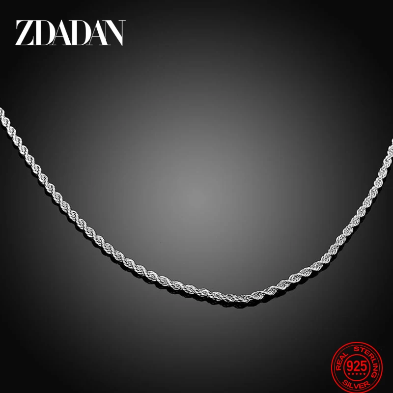 ZDADAN 925 Sterling Silver 2MM Twist Necklace For Women Fashion Party Jewelry Gift