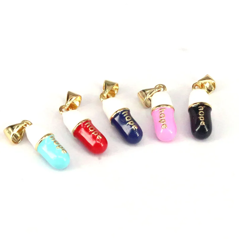 15PCS, Fashion Jewelry Pill Necklace Pendant , Capsules Enamel Pendant Copper Charms Jewelry