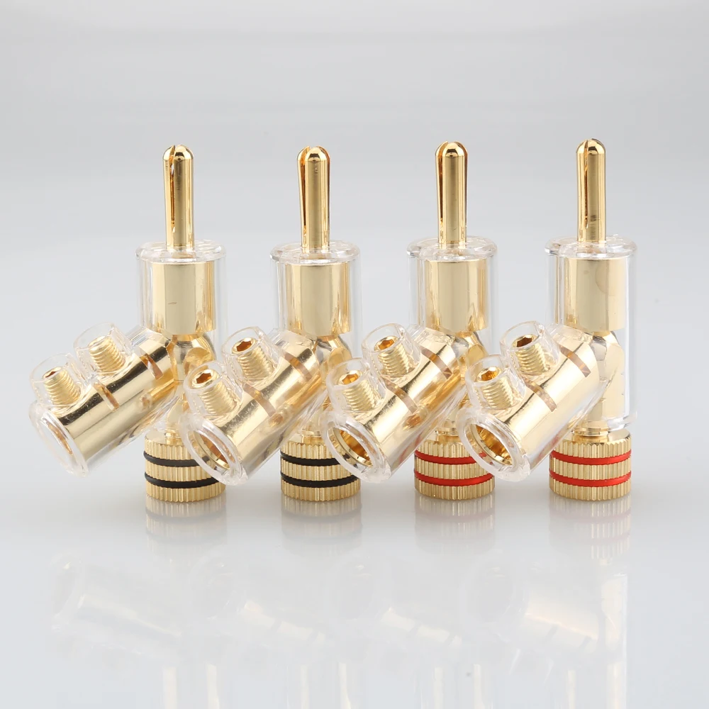 4pieces Audiocrast Gold Plated Self-Locking Speaker Cable Banana Plug Connector Audio Amplifier Y-Shaped Gun Type Banana Adapter