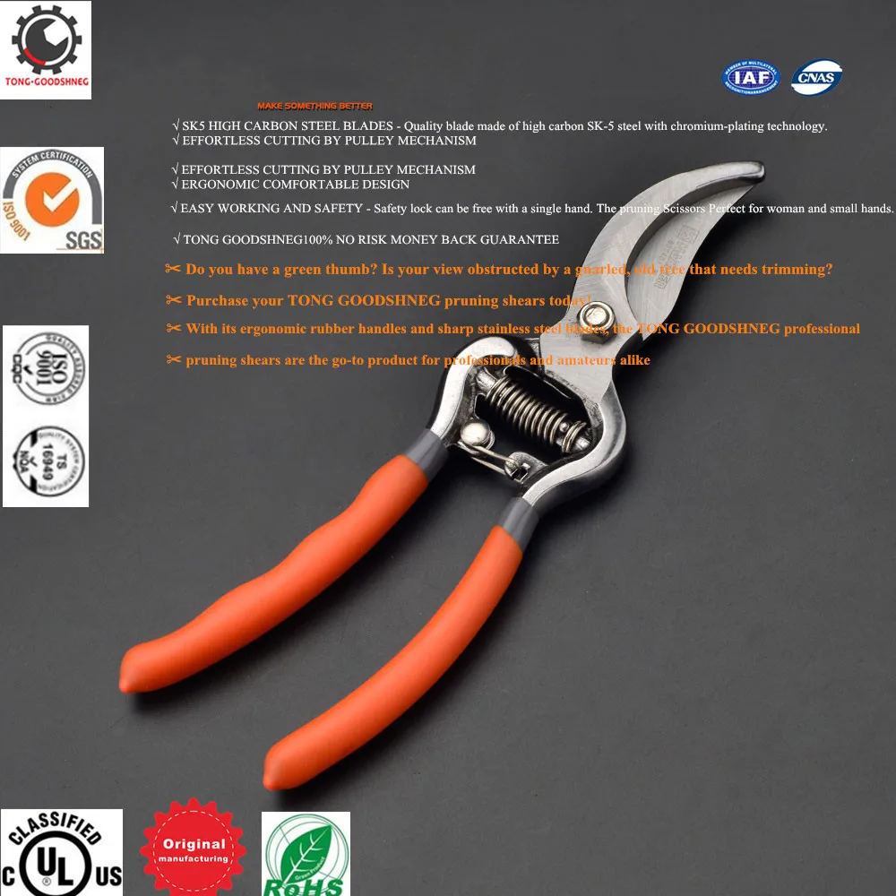 Professional Heavy Duty Garden Bypass Pruning Shears, Tree Trimmers Secateurs, Hand Pruner, Stainless Steel Blades,Hand Pruner
