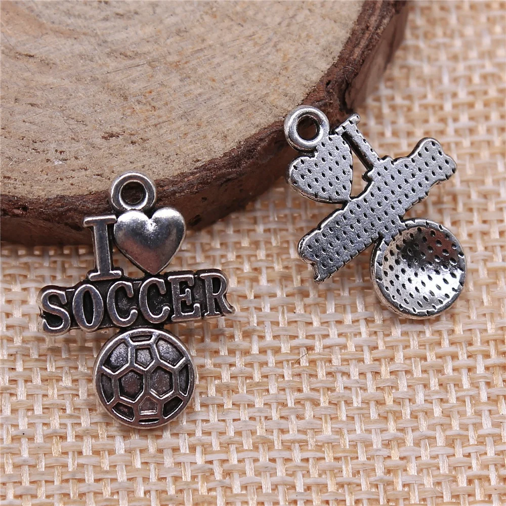 free shipping 43pcs 22x16mm antique silver I love football charms diy retro jewelry fit Earring keychain hair card pendant