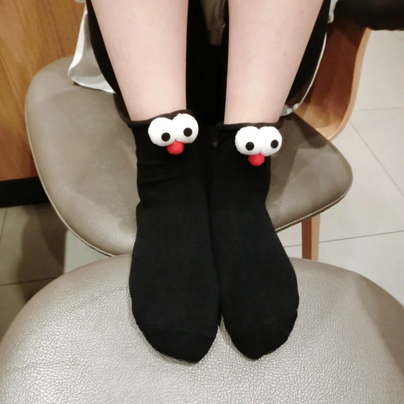 

3 pairs of women's socks, funny big eyes, solid color candy color curled socks, Japanese trend cute cartoon summer socks