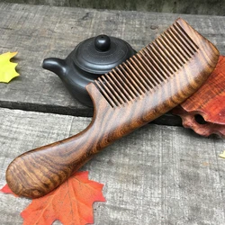 Unisex Sandalwood Comb Women Men Home Travel Wood Anti-static Fine-tooth Comb Wooden Handles