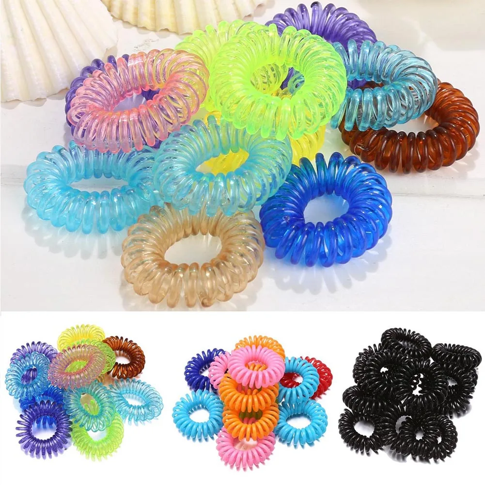 Multicolor Telephone Wire Hair Ties Spiral Slinky Hair Head Elastic Bands Hair Scrunchies Ponytail For Women Girls 10pcs