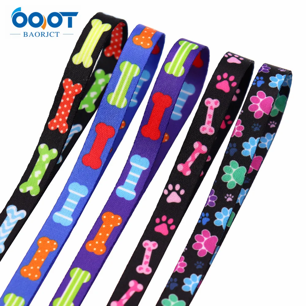 3/8 Inch Double-Sided Dog Bones Dog Footprints Thicken Ribbon 10 Yards DIY Dog Collar Leash Mobile Phone Chain Kettle Webbing