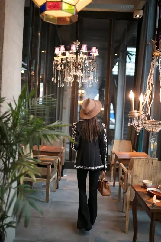 Nachtclub Kostüm Weibliche Gast Frauen Schwarze Perle Jacke Ds Sänger Dj Leistung Party Promi Blazer mantel