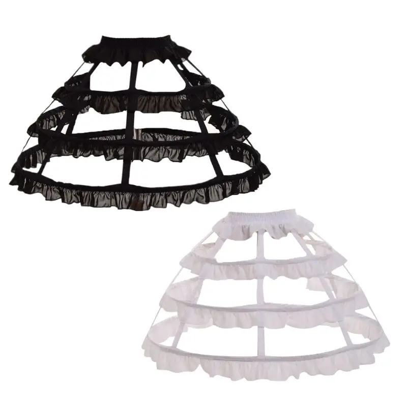 Women Girls Hollow Lotus Leaf Lace Bird Cage Fish Bone Skirt Cosplay Dress Skirt Petticoat Bride Wedding Dress Lining