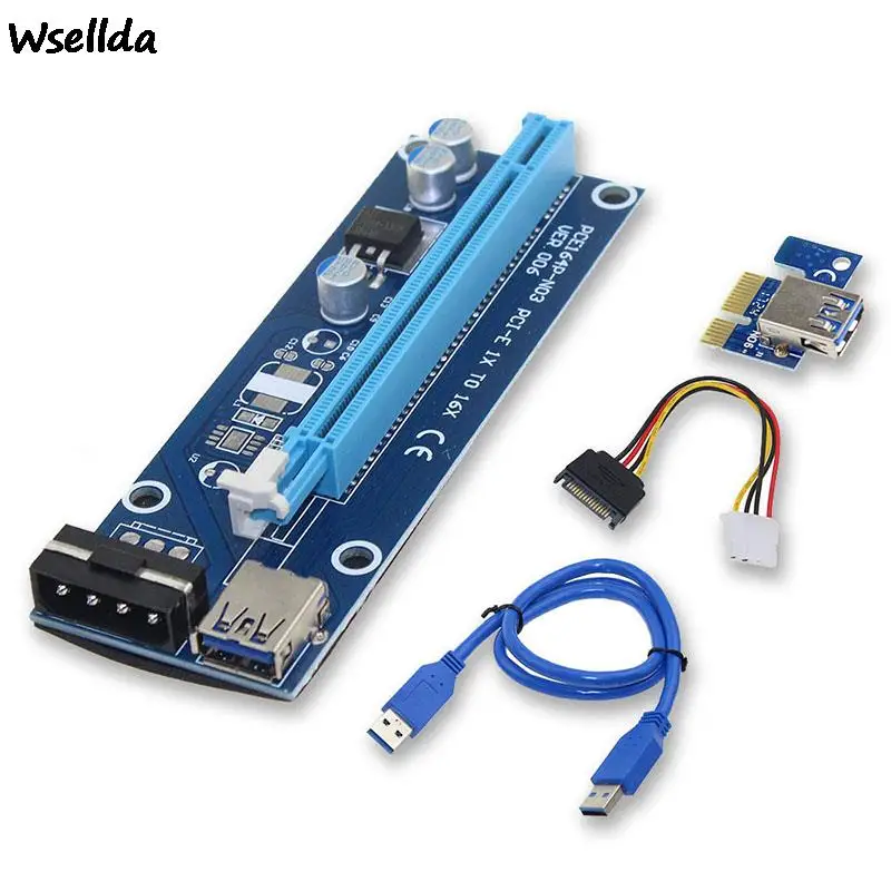 เครื่องขยาย PCi-E 60cm PCI ไรเซอร์การ์ดด่วน1X 16X USB 3.0 SATA TO 4Pin IDE Molex Power raiser 006สำหรับ BTC Miner เหมืองแร่