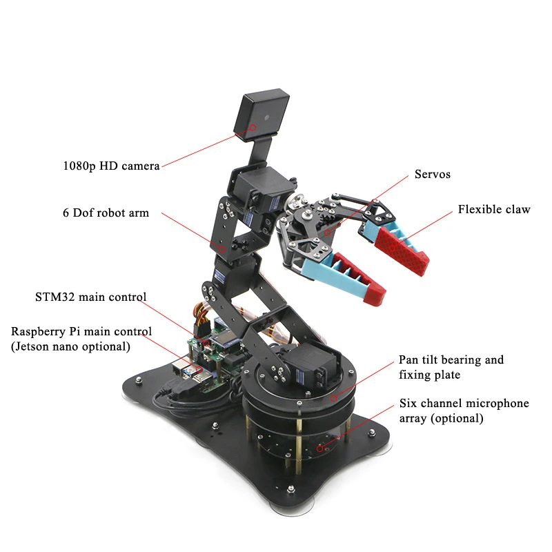 ذراع روبوت ذكي مع مخلب مرن ، STM32 متحرك ، توت العليق Pi ROS ، Jetson Nano ، مفتوح المصدر ، 6 Dof ، STM32