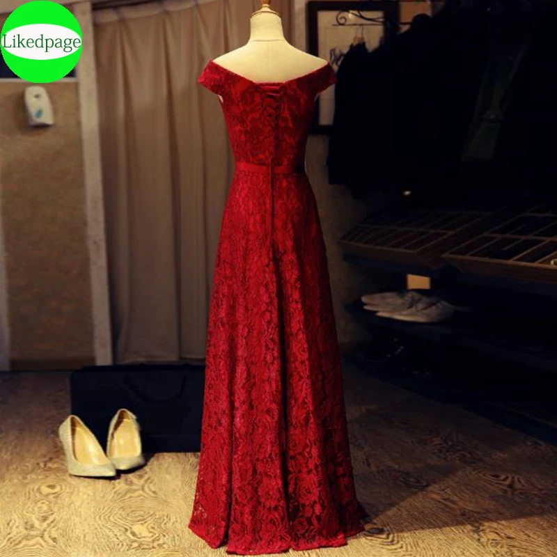 LỆCH VAI Buổi Tối Váy Hoa Văn Xanh Dương Đỏ Vintage Phối Ren Đảng Áo Choàng Áo De Soirée Mariage Một Dòng Vestidos Noite longo