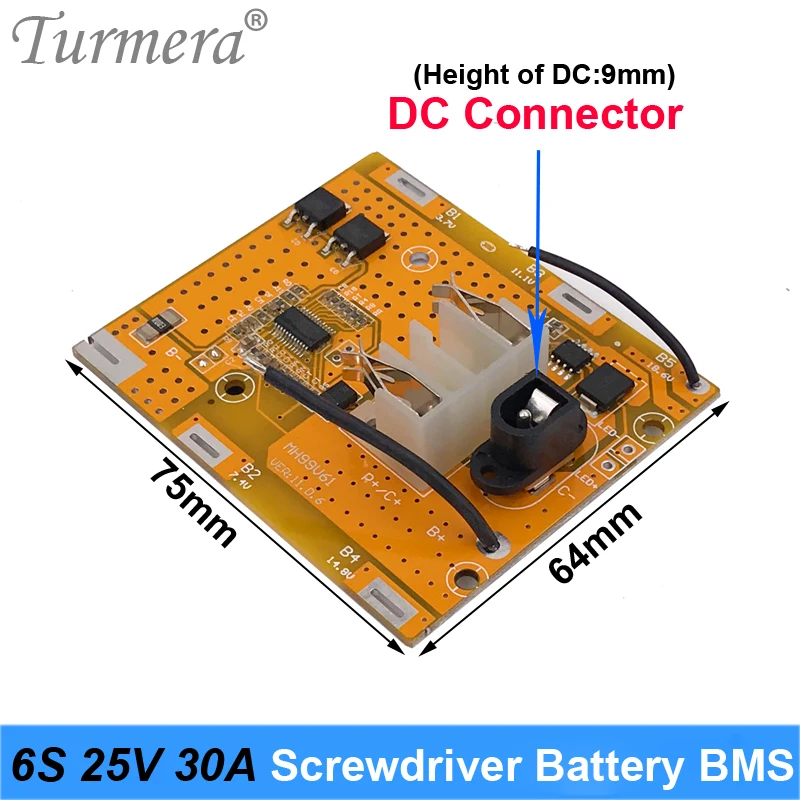 Turmera 6S 20V 25V 30A BMS bateria litowa z balansem na 24V 25V śrubokręt Shurik i odkurzacz akumulator