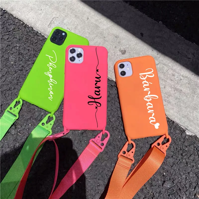 Tùy Chỉnh Tên Logo Hình Ốp Lưng TPU Với Sling Cho Iphone13 12 11 Pro Max 7 8 6 6S 6S Plus X XR XSMax Bao Da Dây Đeo Vai Mềm Mại Trường Hợp