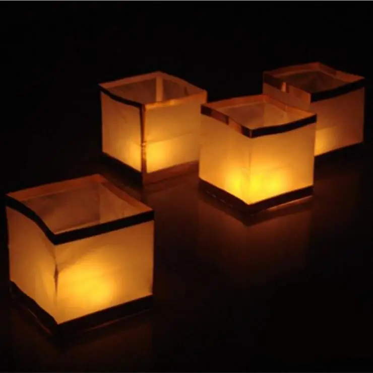 10pcs/lot 15CM Chinese Square Wishing Lanterns Floating Water Lanterns Lamp Light With Candle Gold Color Dropshipping