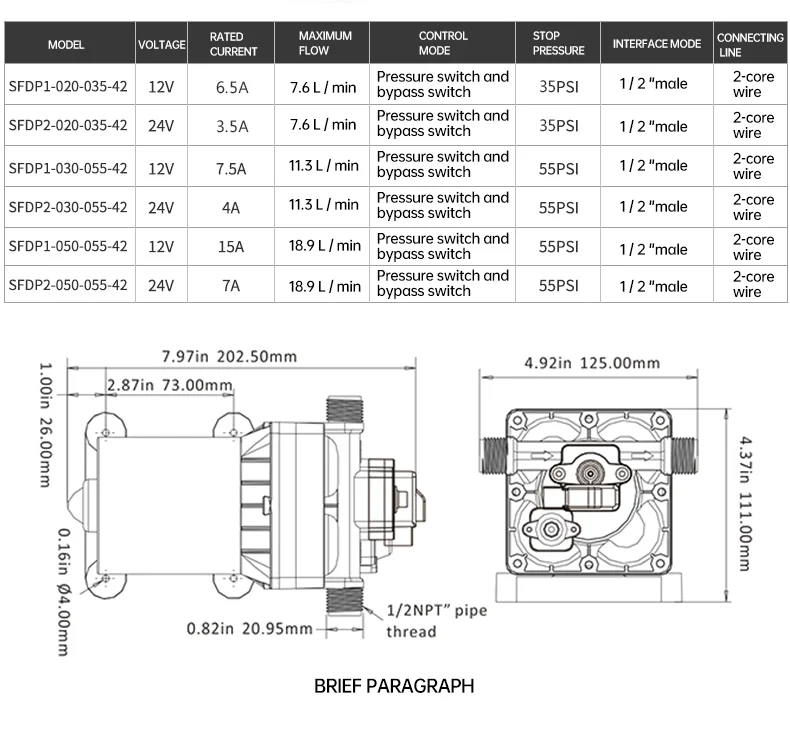 SEAFLO 42 Series Diaphragm Water Pump 3.0GPM 55PSI 12 Volts Electric Yacht Boat Marine RV Caravan High Pressure Supply 4 Chamber