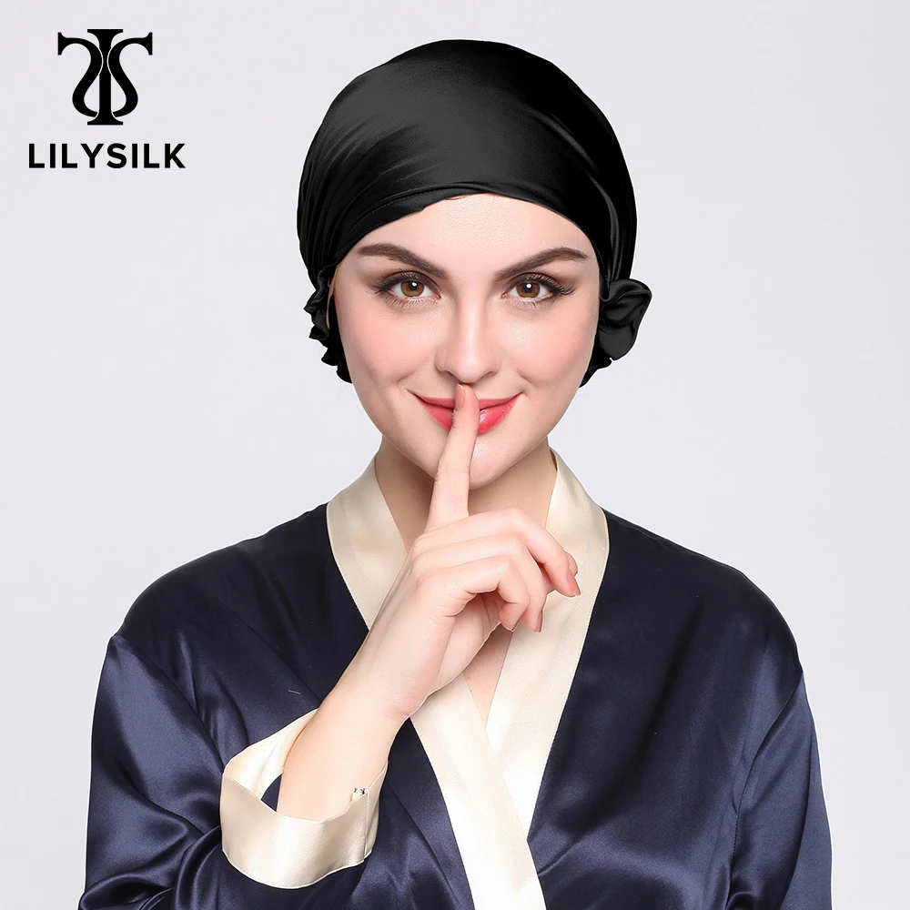 LILYSILK 100 Silk Sleep Cap Women Sleeping Bonnet 19 Momme Elastic Band Adjustable Hair Care