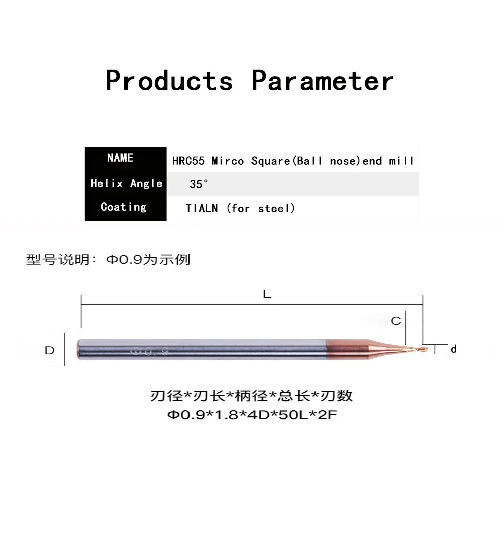 HRC60 0,2-0,9mm 2-schneidiger Mikro-Flachkopf-Schaftfräser mit 4mm Schaft aus Wolframkarbid, TiCN-beschichteter Mini-Fräser für CNC-Fräsmaschinen – Detail 3