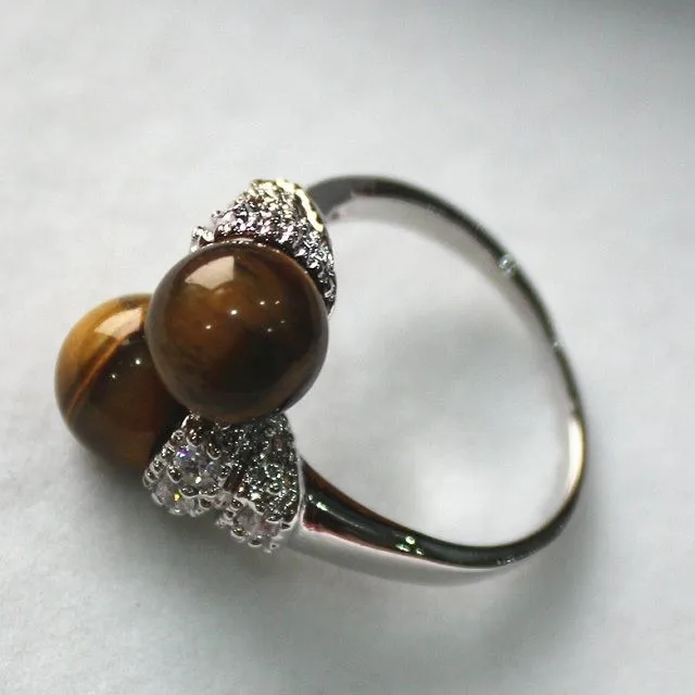 Natural charming 8mm tiger eye stone ring P(#6 7 8 9) Genuine Handmade Women