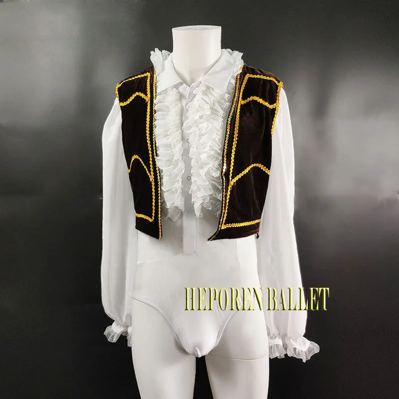 Professional Men Ballet Jacket With Leotard Bottom Two Pieces,Boys Performance Ballet Tunic Vest Jumpsuit Ballet Costumes Outfit