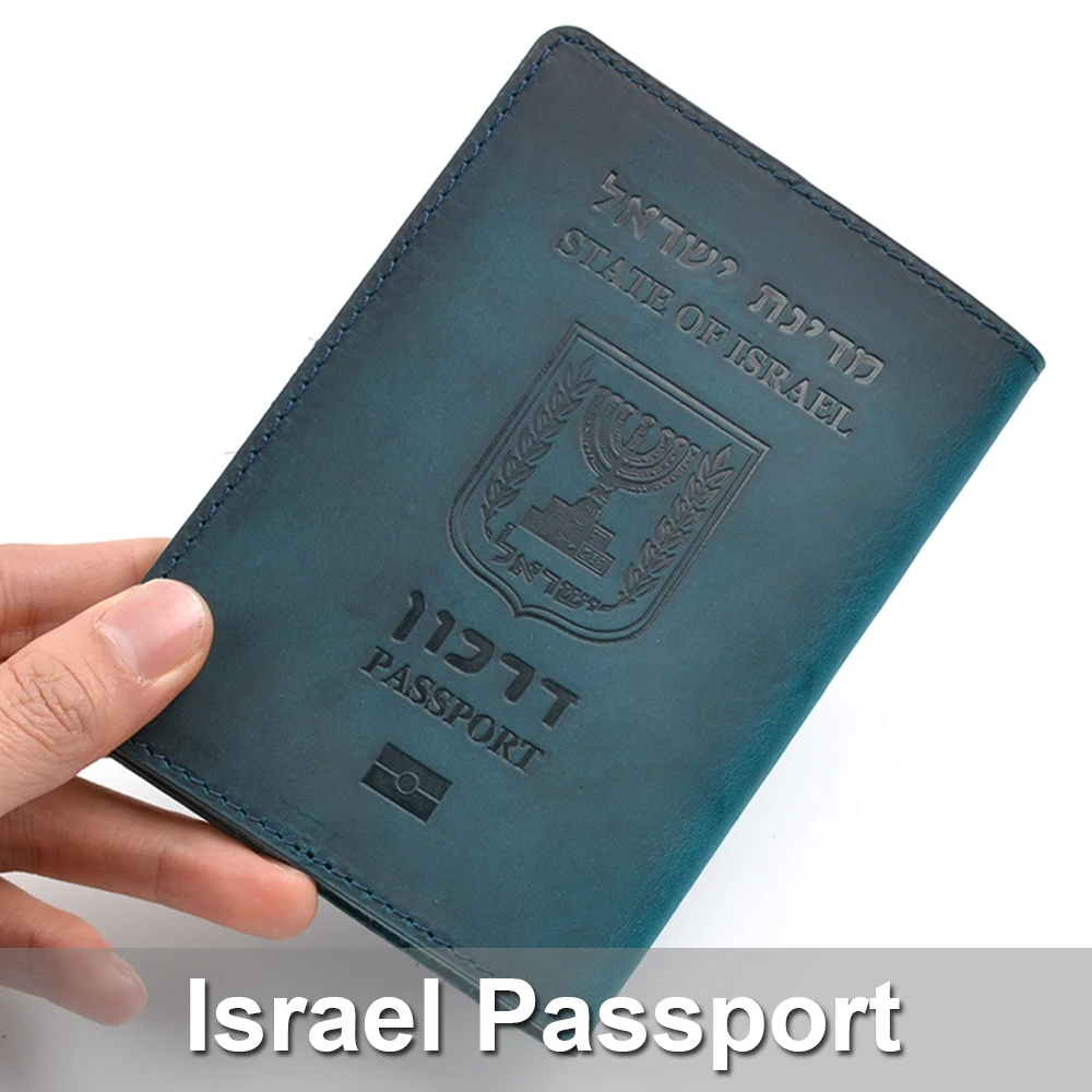 GENODERN Genuine Leather Israeli Passport Cover Credit Card Holder For Israel Hebrew Passport Holder Case Unisex Travel Wallet