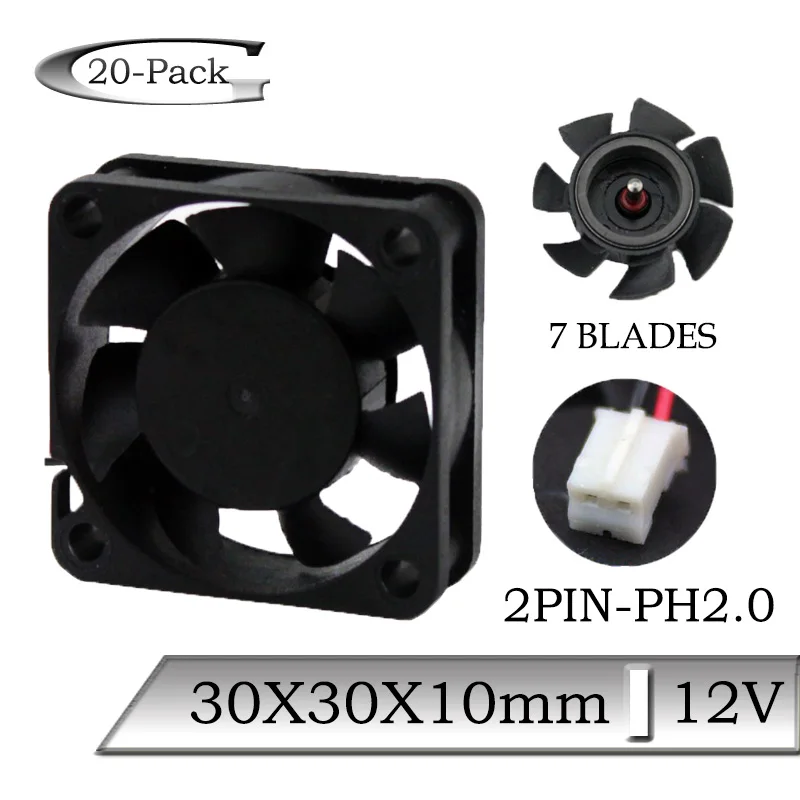 

20Pcs/Lot Gdstime 12V 30x30x10mm 30mm Brushless 7 Blades DC Industrial Mini Heatsink Cooling Fan 3010 3cm 3D Printer Cooler Fan