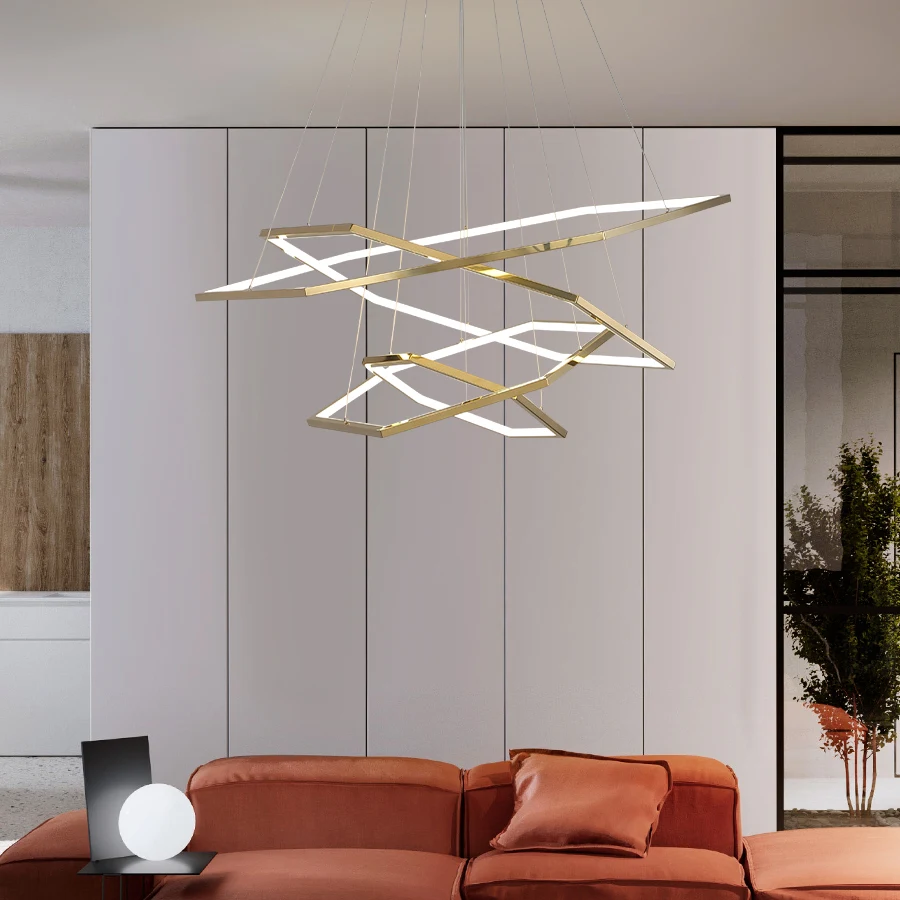 Modern Hexagon stainless steel Pendant lamp Living Room LED Pendant Light Nordic Simple Bedroom Kitchen Creative Golden Plated