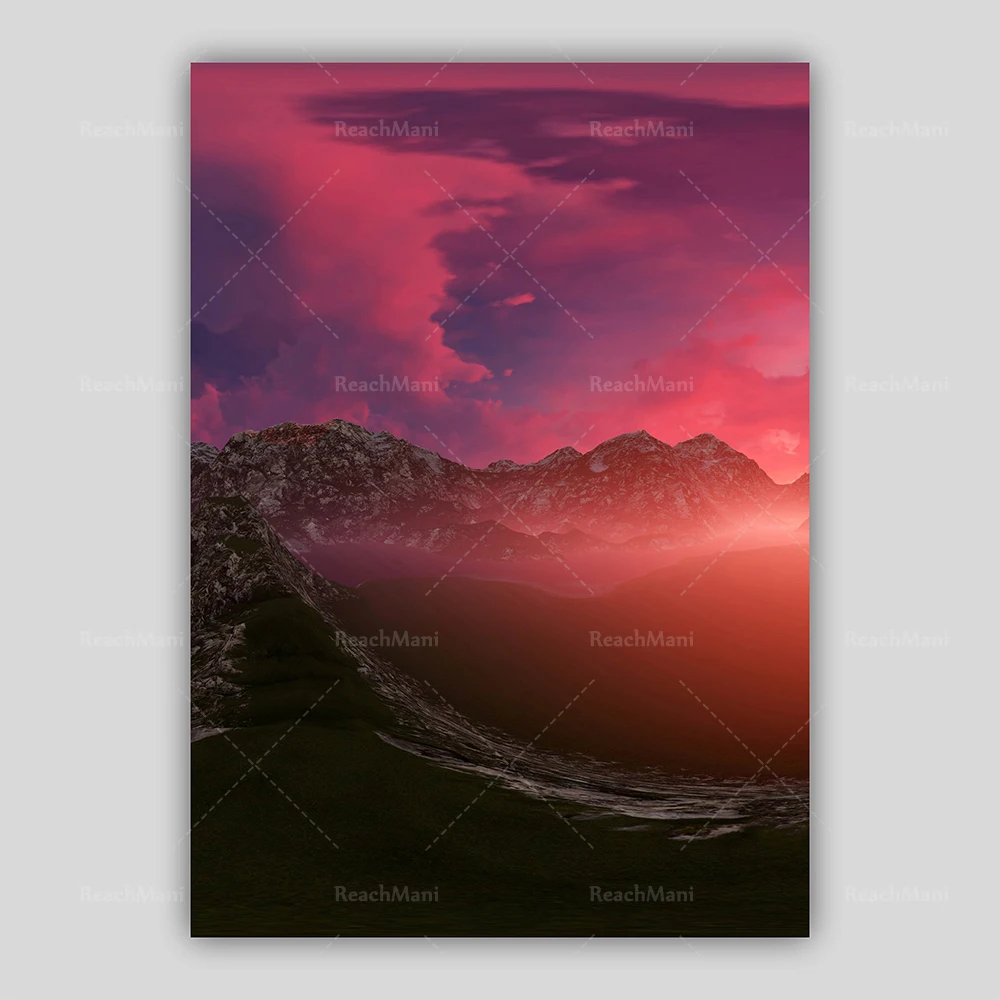Abstract Prints Purple Pink Mountains Sunset Wall Art Print Picture  Wall Poster Decor Gift