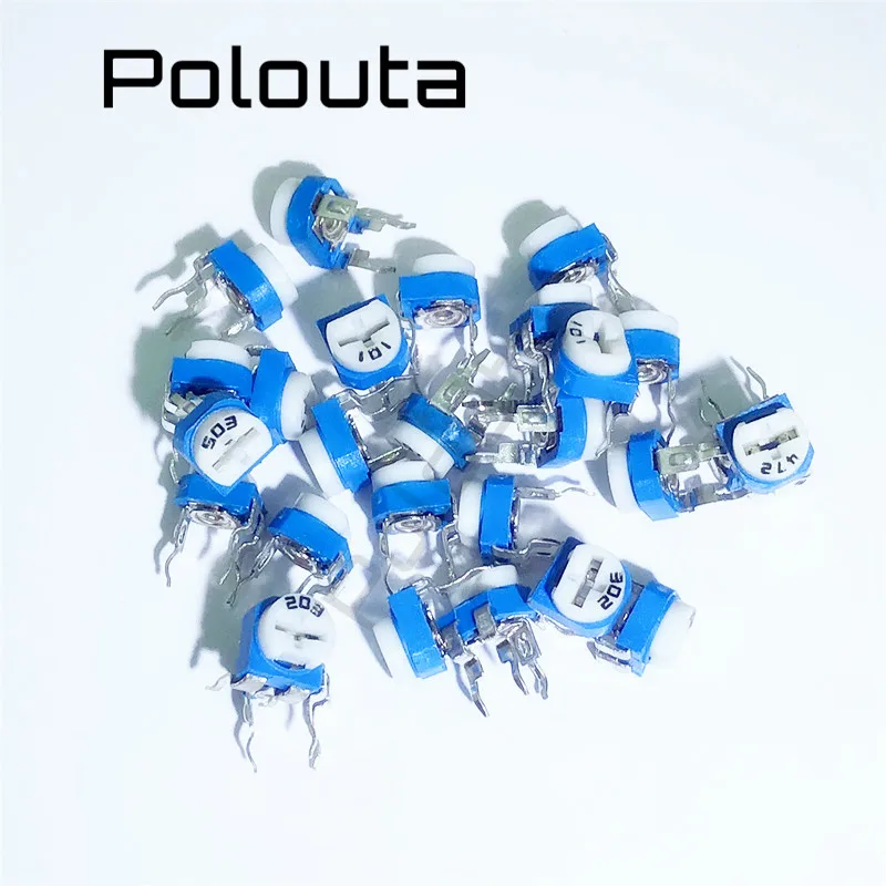 10 Pcs/lot Polouta Resistor Blue and White Adjustable Resistance Horizontal WH06-2A 100R 1K 10K 100K 1M 3K 4.7K  Resistor Kit