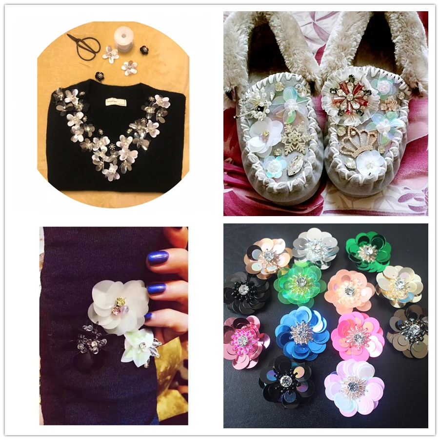 handmade sequin flowers applique patches for decoration High heels shoes stickers flowers  parches termoadhesivos para ropa