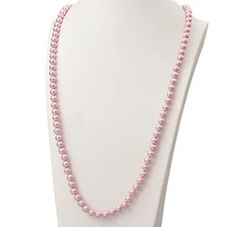 Glouries Pink Pearls Beads 8mm Size For Diy Long Imitation Pearls Enchanted Necklace 36inch Female Jewelry Wholesale H862