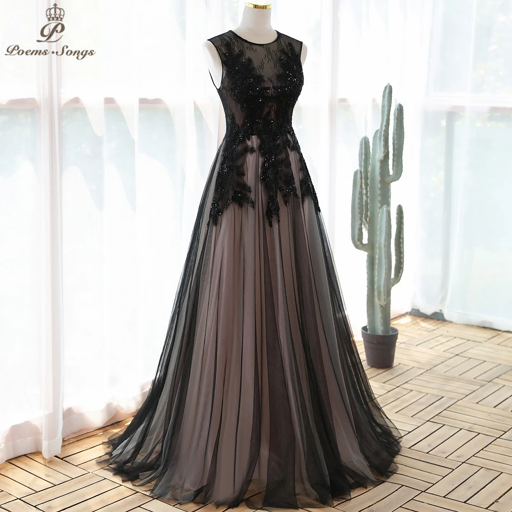 Elegant Sexy black Appliques style Evening dress prom dresses evening gowns vestidos de fiesta robe de soirée de mariage