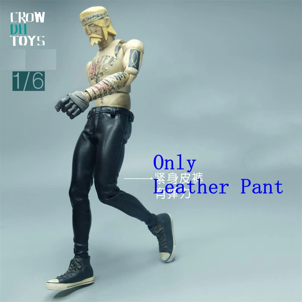 For Sale 1/6th CROW DH TOYS Skinny Slim Stretch Elastic Leather Pants Trousers Model Suit 12inch Unisex Body Doll