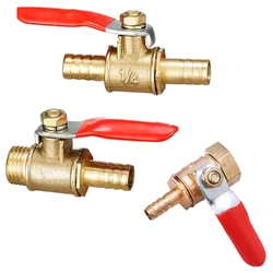 1pcBrass ball valve 4-12mm hose barb 1/8''1/2''1/4'' male thread, female thread joint, straight joint, for water, oil, fuel pipe