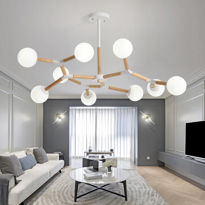 

Modern Wooden Chandeliers Light Nordic Dining Room Kitchen Led Pendant Chandelier Hanging Lamp For Bedroom Lustre MJ1111