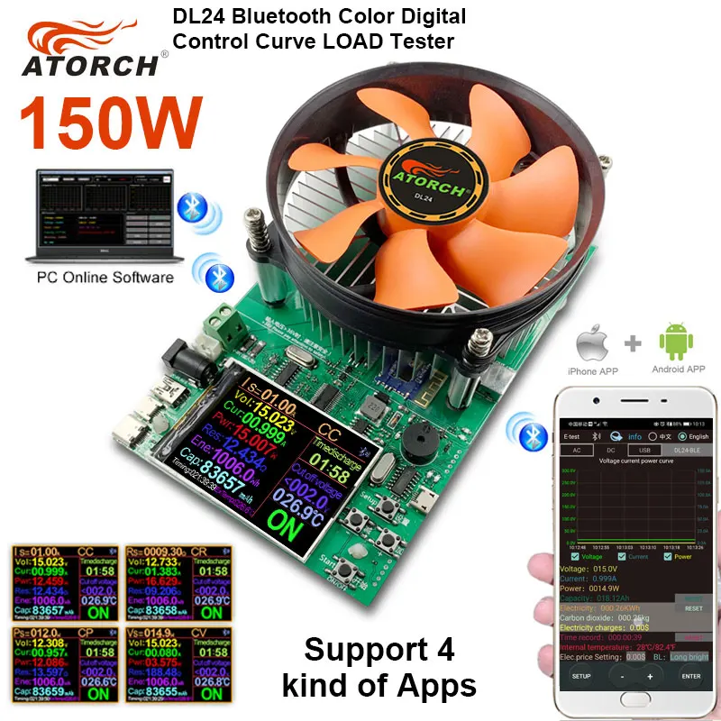150W DC5.5 Tester APP Electronic Load Lithium Battery Capacity Monitor Discharge Charge Power Meter Supply Checker + PD Trigger