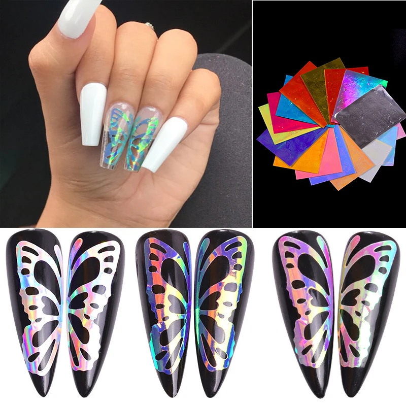 2020 Butterfly Wings Nails Holographic 3D Nail Stickers Decal Self Adhesive Manicure Nail Art Acrylic Designs Tool Z0335